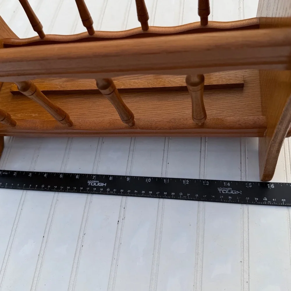 Vintage Wooden Magazine Rack Spindle Floor Holder Honey Oak Finish Handle